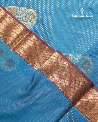 Elephant Grey Semi Silk Saree With Contrast Dark Purple Evening Morning Border