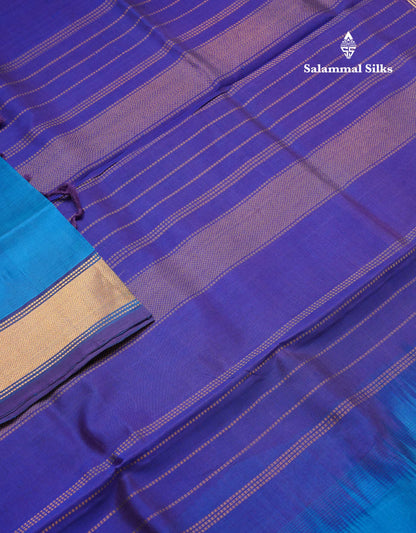 Ramar Blue Plain Pure Silk Cotton Saree With Contrast Royal Blue Blouse