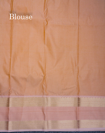 Beautiful Violet Zari Checks With Butta Semi Silk Saree With Contrast Light Chocolate Traditional Rettapet Border
