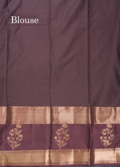 Elephant Grey Semi Silk Saree With Contrast Dark Purple Evening Morning Border