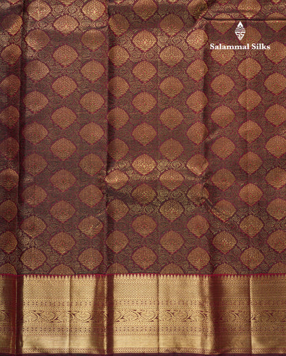 Kanjivaram Beautiful Dark Maroon Pure Silk Saree With Gold Zari Border