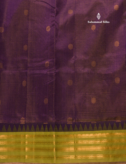 Violet Tiny Zari Checks Pure Silk Cotton Saree With Contrast Parrot Green Border