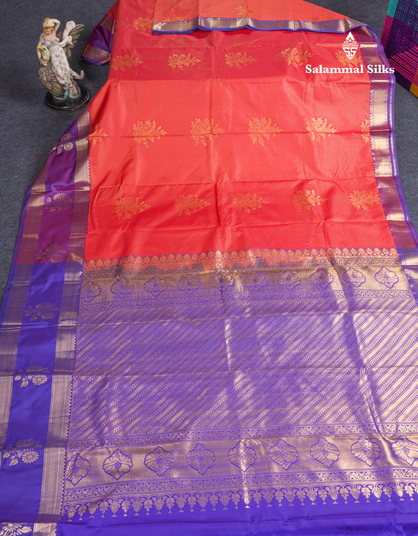 Elephant Grey Semi Silk Saree With Contrast Dark Purple Evening Morning Border