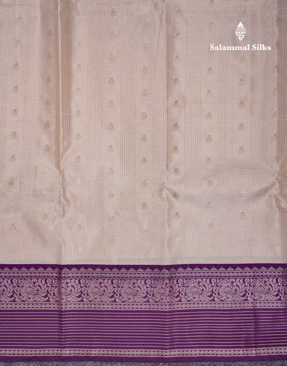 Beautiful Cream Sandal Vaira Oosi Semi Silk Saree With Contrast Dark Magenta Traditional Border