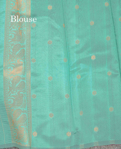Semi Silk Saree - Magenta Colour Body Small Checks With Butta & Sea Green Traditional Evening Morning Border