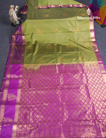 Elephant Grey Semi Silk Saree With Contrast Dark Purple Evening Morning Border