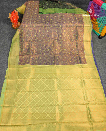 Semi Silk Saree - Navy Blue Colour Body With Contrast Manthulir Green Border