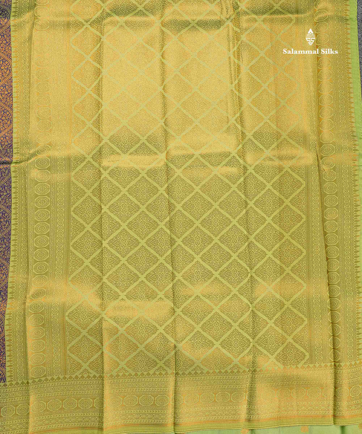Semi Silk Saree - Navy Blue Colour Body With Contrast Manthulir Green Border