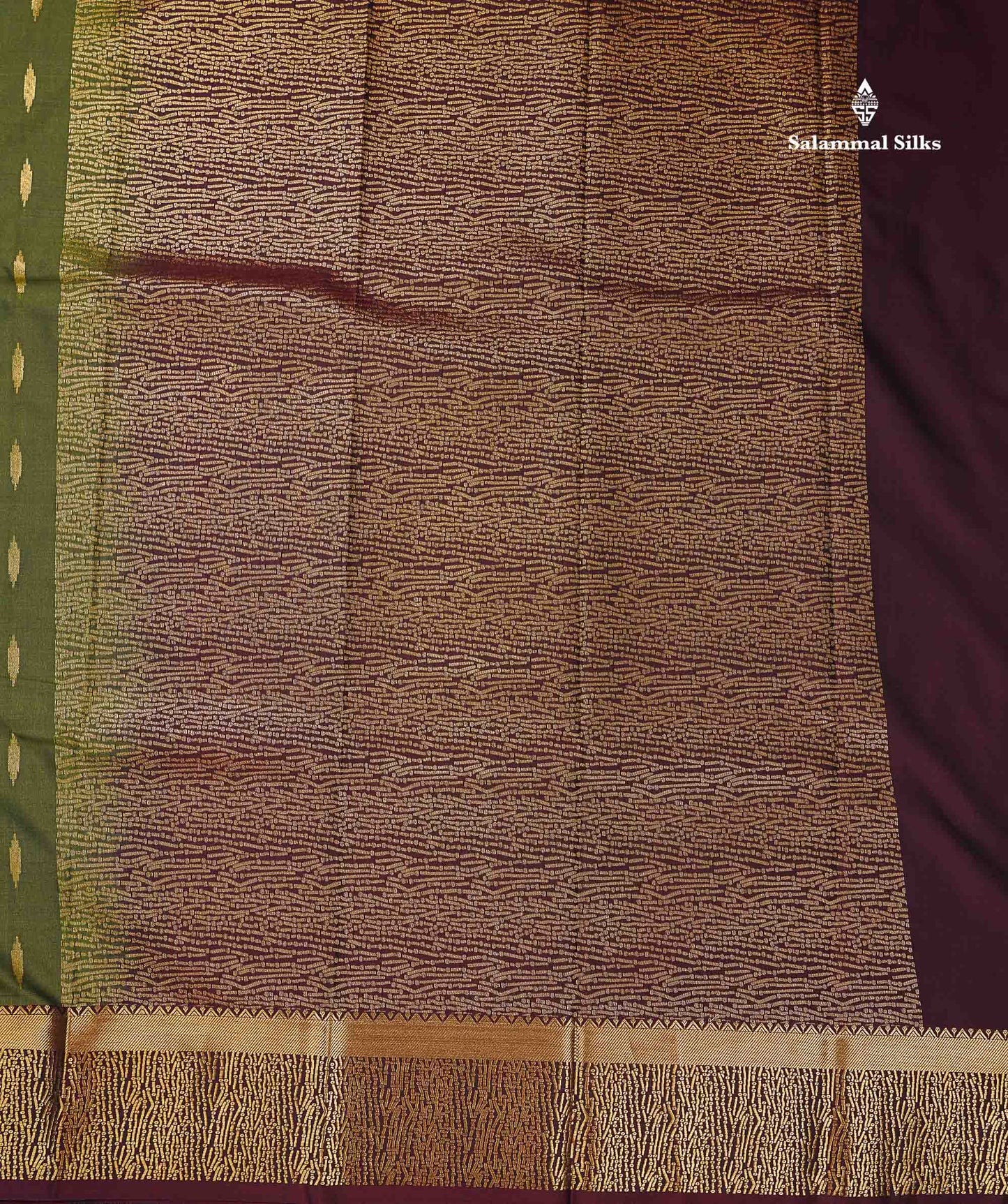 Beautiful Olive Green Malli Moggu Butta Semi Silk Saree With Contrast Dark Brown Fancy Border