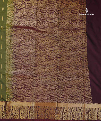 Beautiful Olive Green Malli Moggu Butta Semi Silk Saree With Contrast Dark Brown Fancy Border