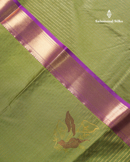 Elephant Grey Semi Silk Saree With Contrast Dark Purple Evening Morning Border