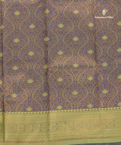Semi Silk Saree - Navy Blue Colour Body With Contrast Manthulir Green Border