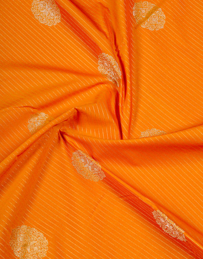 Beautiful Mango Yellow Semi Silk Saree With Contrast Sapphire Green Traditional Evening Morning Border
