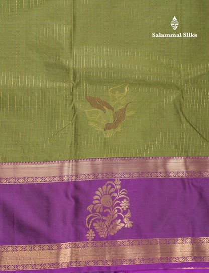 Elephant Grey Semi Silk Saree With Contrast Dark Purple Evening Morning Border