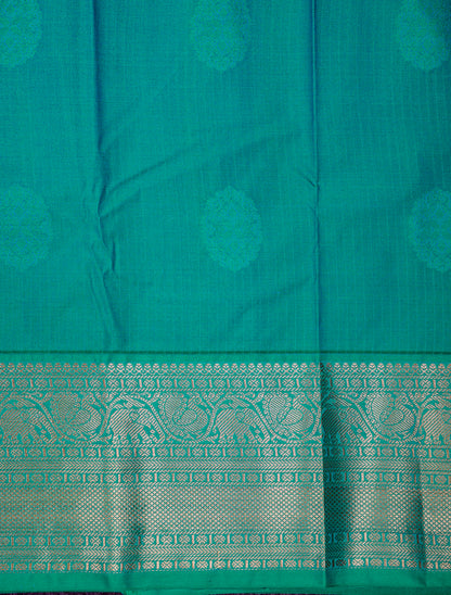Beautiful Mango Yellow Semi Silk Saree With Contrast Sapphire Green Traditional Evening Morning Border