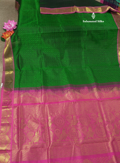 Beautiful Bottle Green Empose Design Pure Silk Cotton Saree With Gold Zari Borer