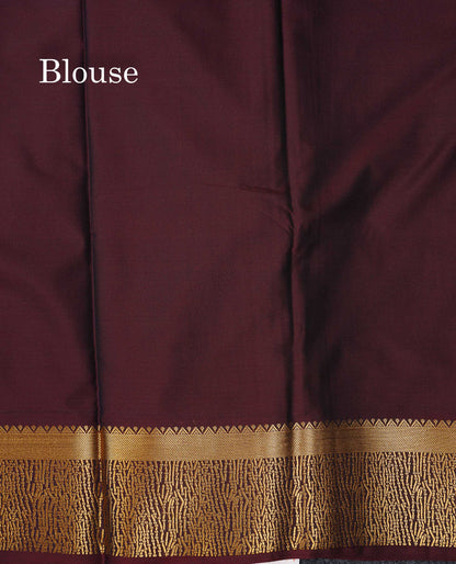 Beautiful Olive Green Malli Moggu Butta Semi Silk Saree With Contrast Dark Brown Fancy Border
