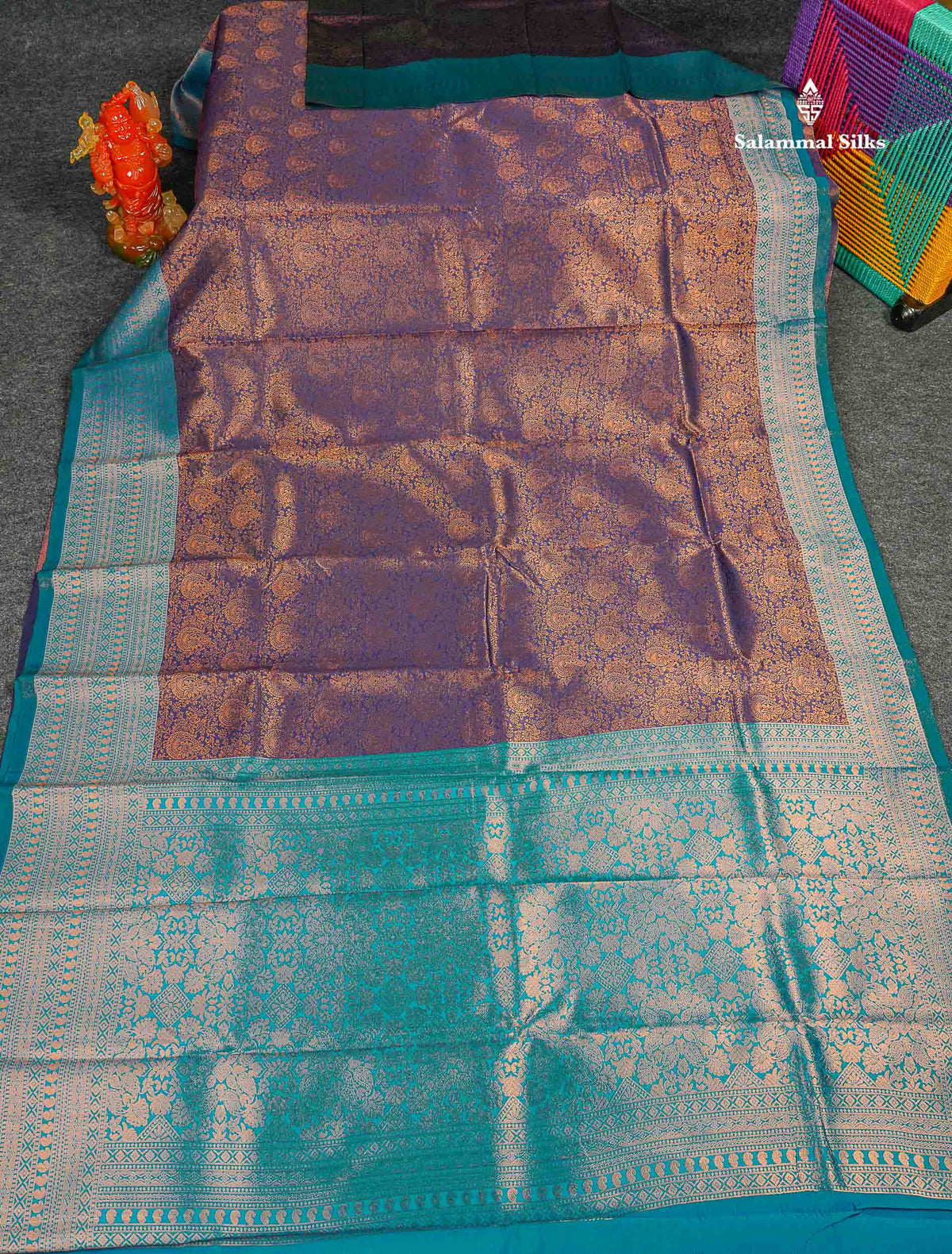 Semi Silk Saree - Navy Blue Colour Body With Contrast Teal Blue Evening Morning Border