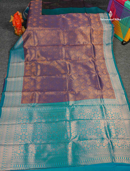 Semi Silk Saree - Navy Blue Colour Body With Contrast Teal Blue Evening Morning Border