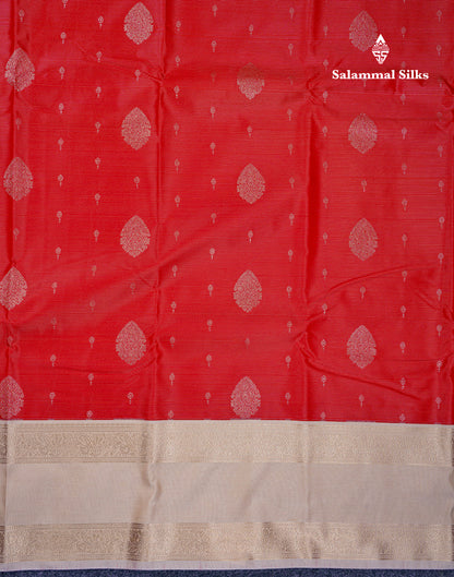 Beautiful Chilly Red Vaira Oosi Semi Silk Saree With Contrast Cream Sandal Traditional Rettapet Border