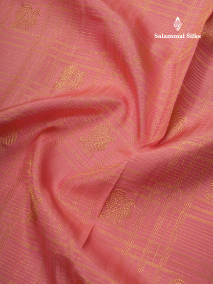 Kanjivaram Korvai Traditional Checks Baby Pink Silk Saree With Violet  Border