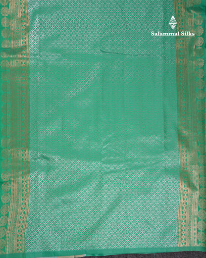 Beautiful Pink Silver & Gold Butta Semi Silk Saree With Traditional Temple Border