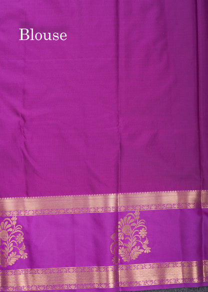 Elephant Grey Semi Silk Saree With Contrast Dark Purple Evening Morning Border