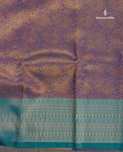Semi Silk Saree - Navy Blue Colour Body With Contrast Teal Blue Evening Morning Border