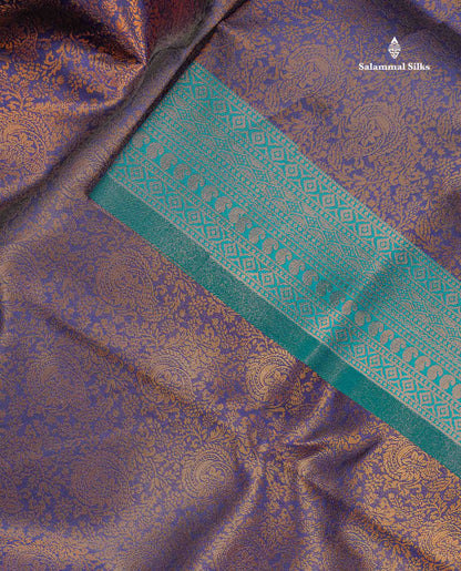 Semi Silk Saree - Navy Blue Colour Body With Contrast Teal Blue Evening Morning Border