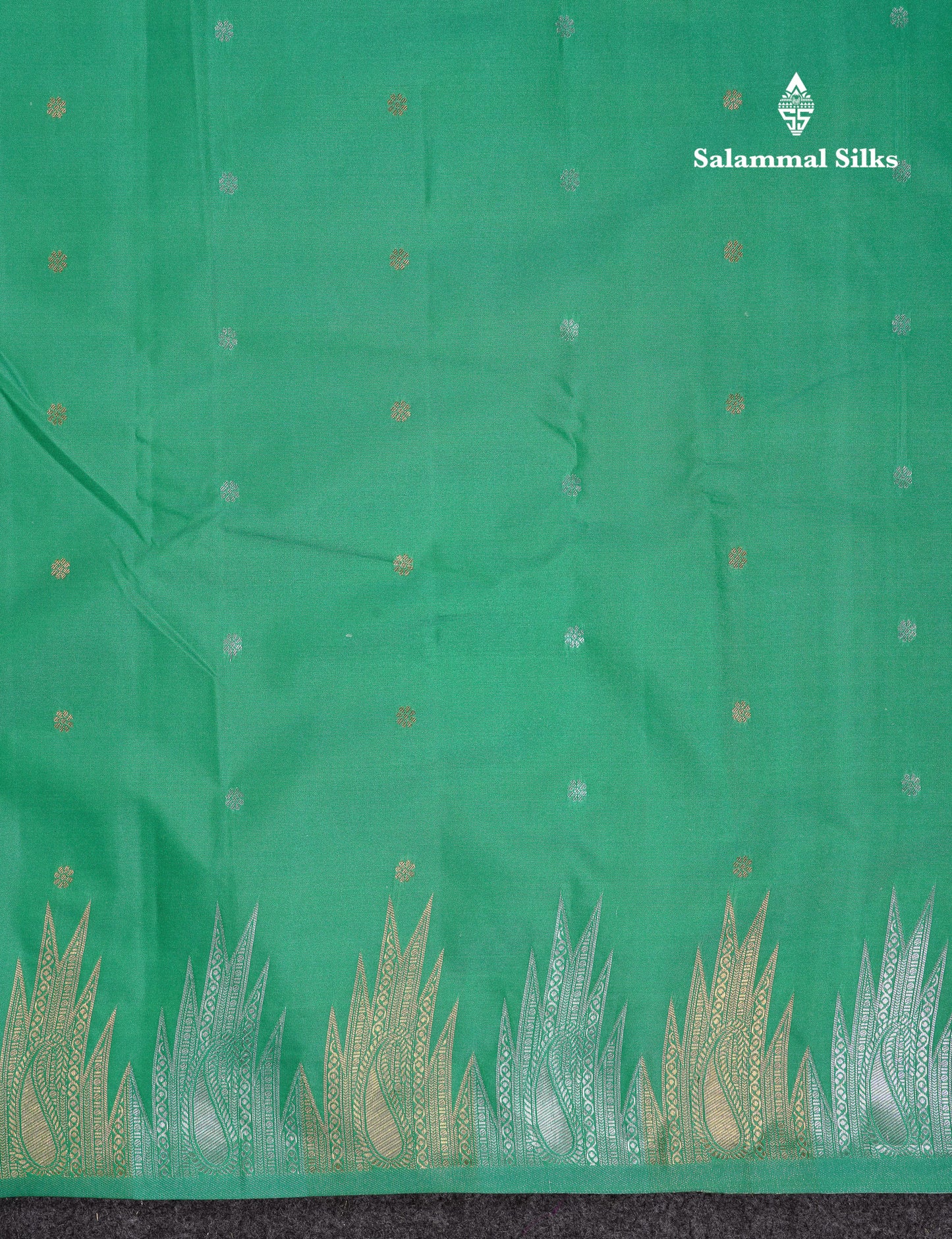 Beautiful Pink Silver & Gold Butta Semi Silk Saree With Traditional Temple Border