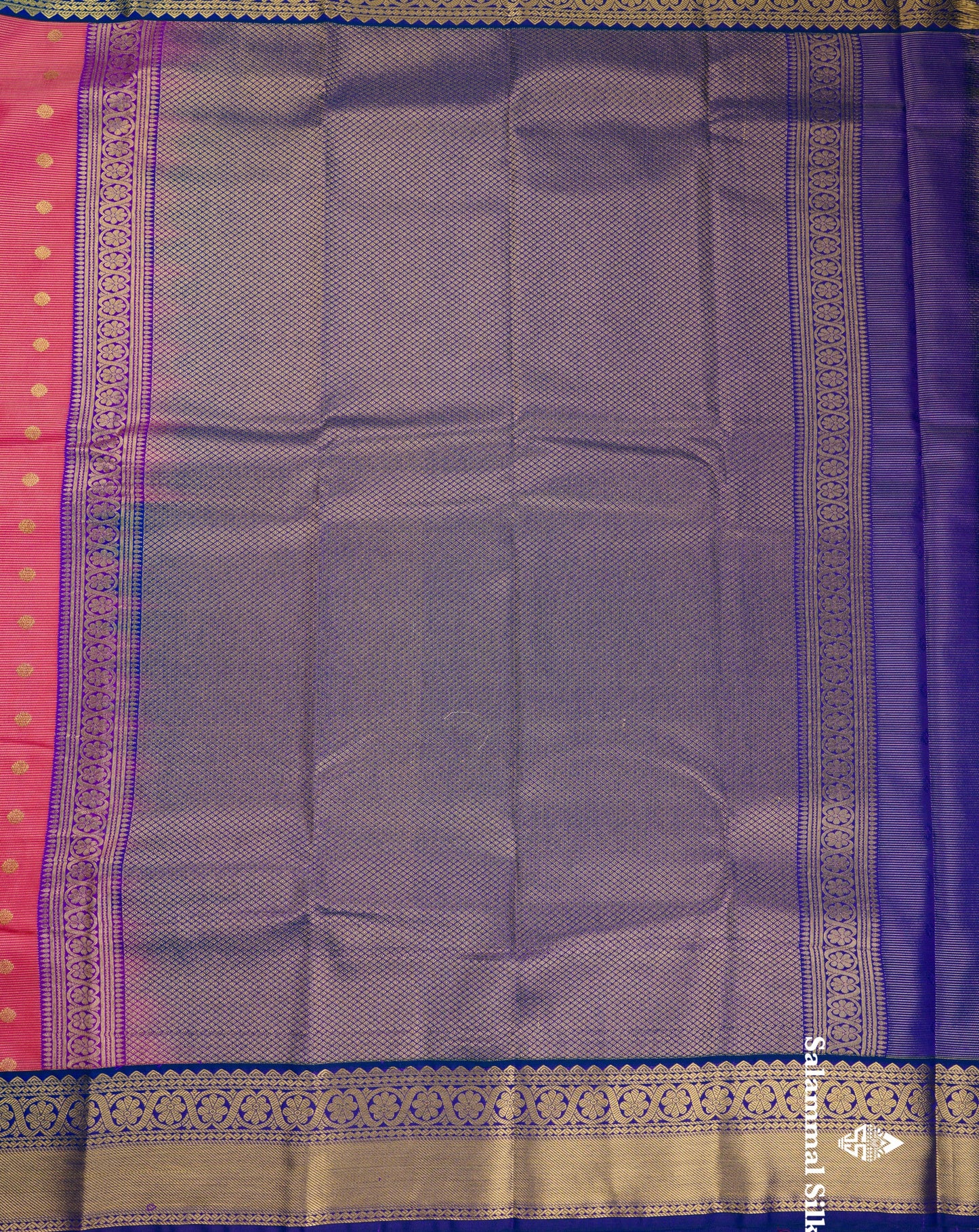 Beautiful Pink Vaira Oosi Semi Silk Saree With Contrast Violet Traditional Border
