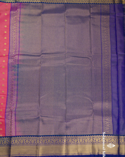 Beautiful Pink Vaira Oosi Semi Silk Saree With Contrast Violet Traditional Border