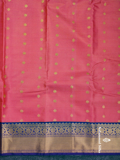 Beautiful Pink Vaira Oosi Semi Silk Saree With Contrast Violet Traditional Border