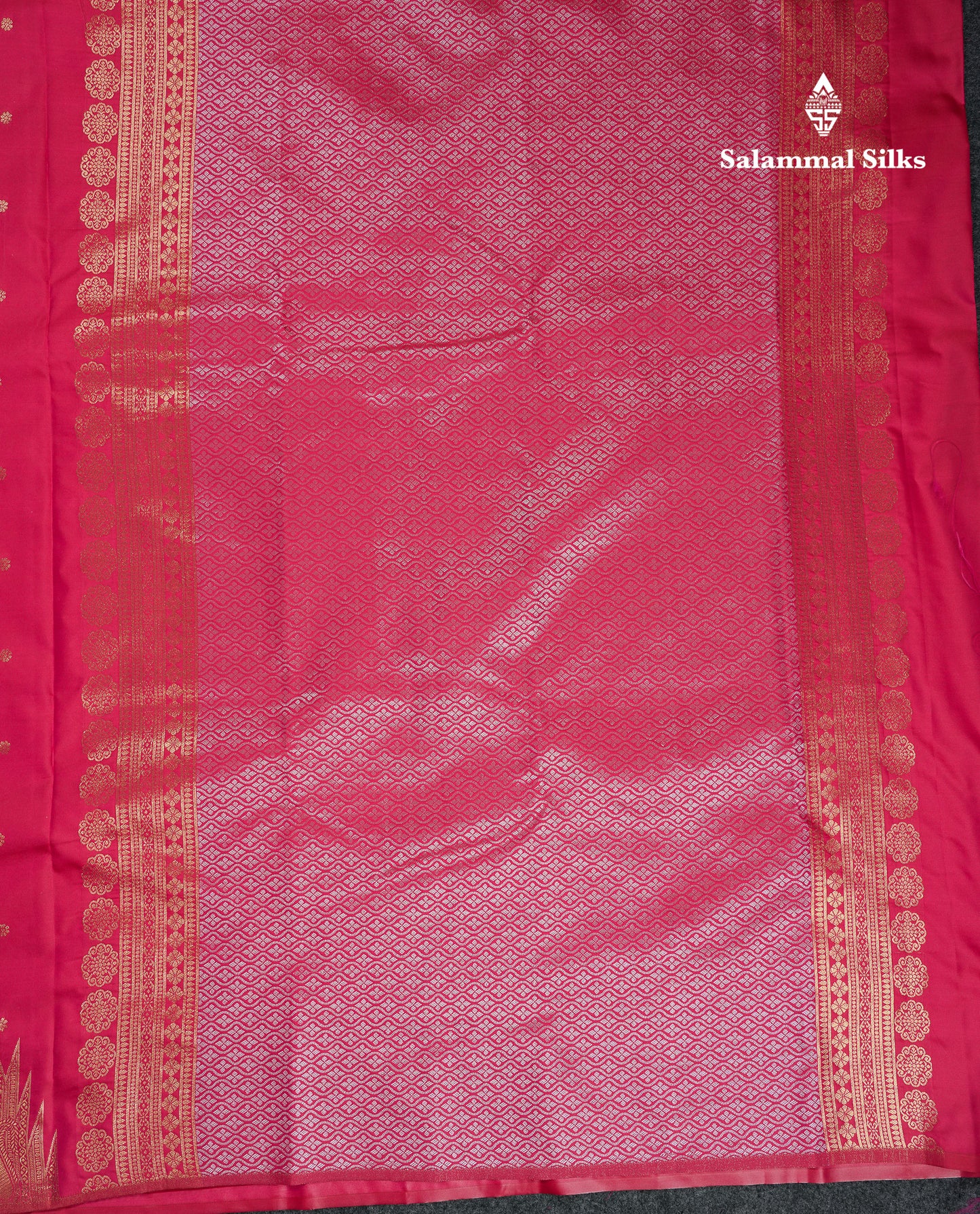 Beautiful Pink Silver & Gold Butta Semi Silk Saree With Traditional Temple Border