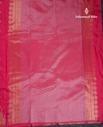 Beautiful Pink Silver & Gold Butta Semi Silk Saree With Traditional Temple Border