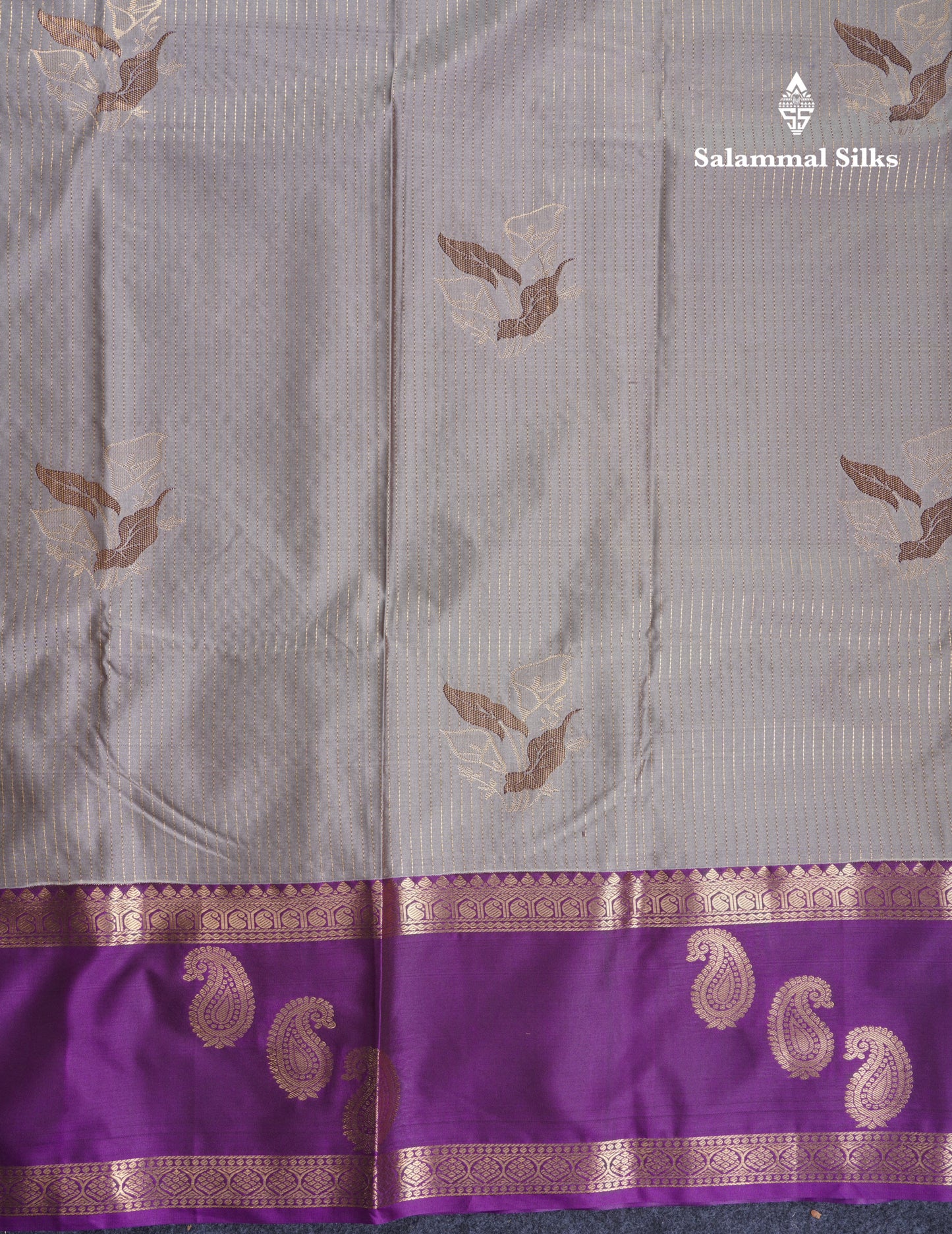 Elephant Grey Semi Silk Saree With Contrast Dark Purple Evening Morning Border