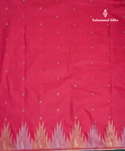 Beautiful Pink Silver & Gold Butta Semi Silk Saree With Traditional Temple Border