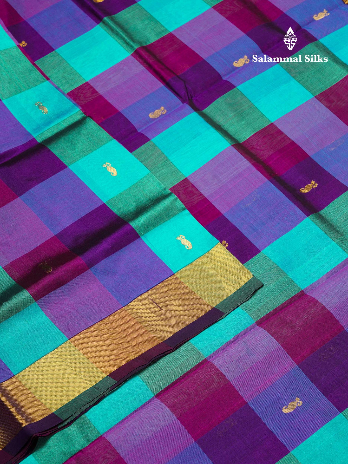 Beautiful Paalum Pazham Checks Handloom Pure Silk Cotton Saree With Self Border