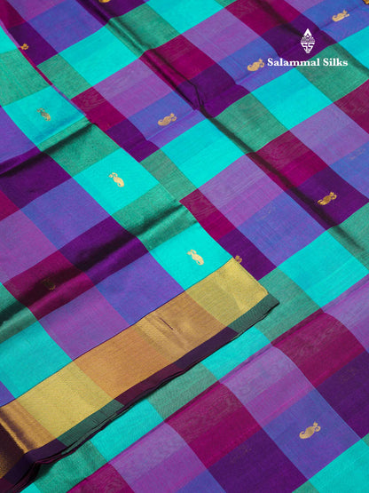 Beautiful Paalum Pazham Checks Handloom Pure Silk Cotton Saree With Self Border