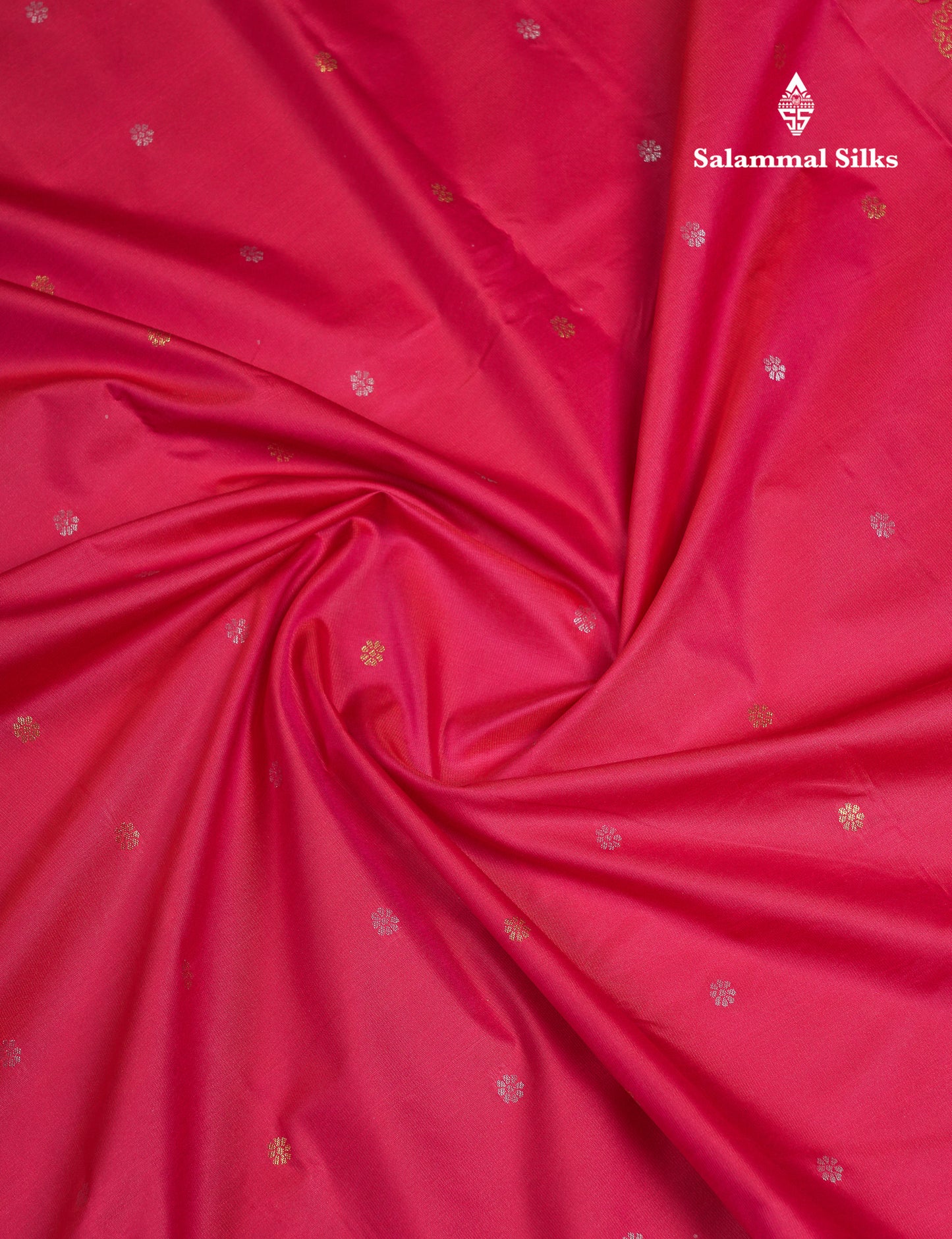Beautiful Pink Silver & Gold Butta Semi Silk Saree With Traditional Temple Border