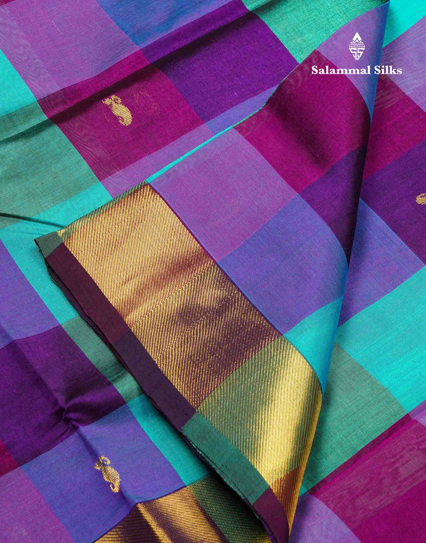 Beautiful Paalum Pazham Checks Handloom Pure Silk Cotton Saree With Self Border