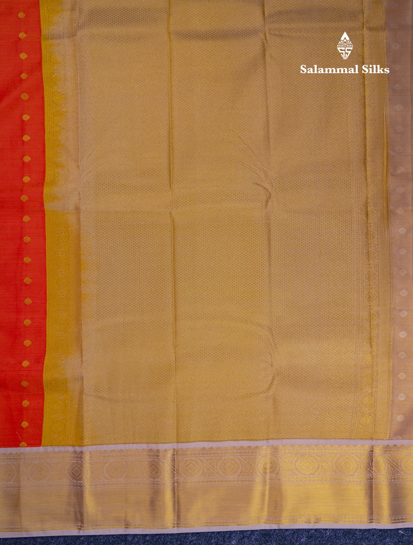 Beautiful Pinkish Orange Vaira Oosi With Butta Semi Silk Saree With Contrast Sandal Traditional Border