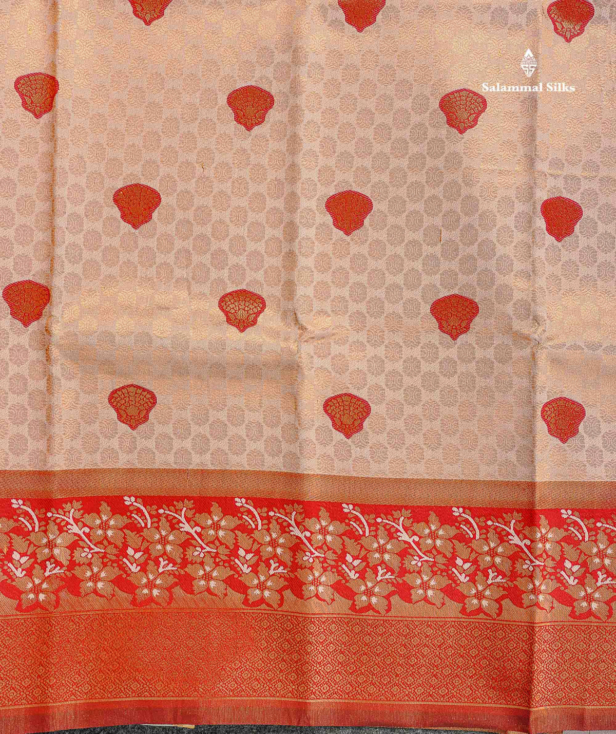 Semi Silk Saree - Peach Colour Body With Contrast Maroon Fancy Border