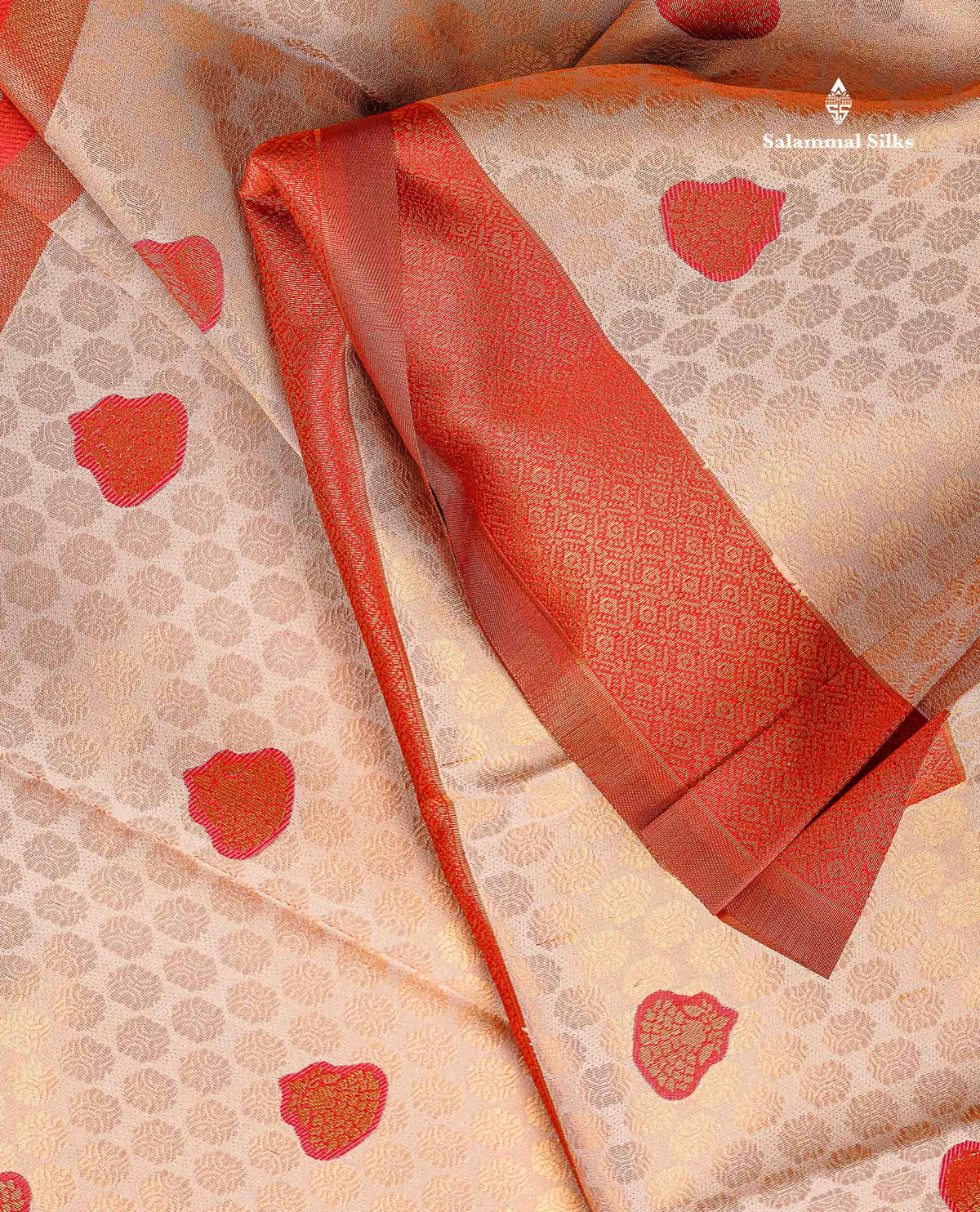 Semi Silk Saree - Peach Colour Body With Contrast Maroon Fancy Border