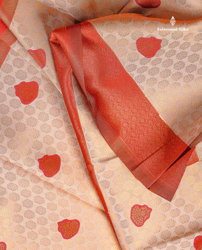 Semi Silk Saree - Peach Colour Body With Contrast Maroon Fancy Border