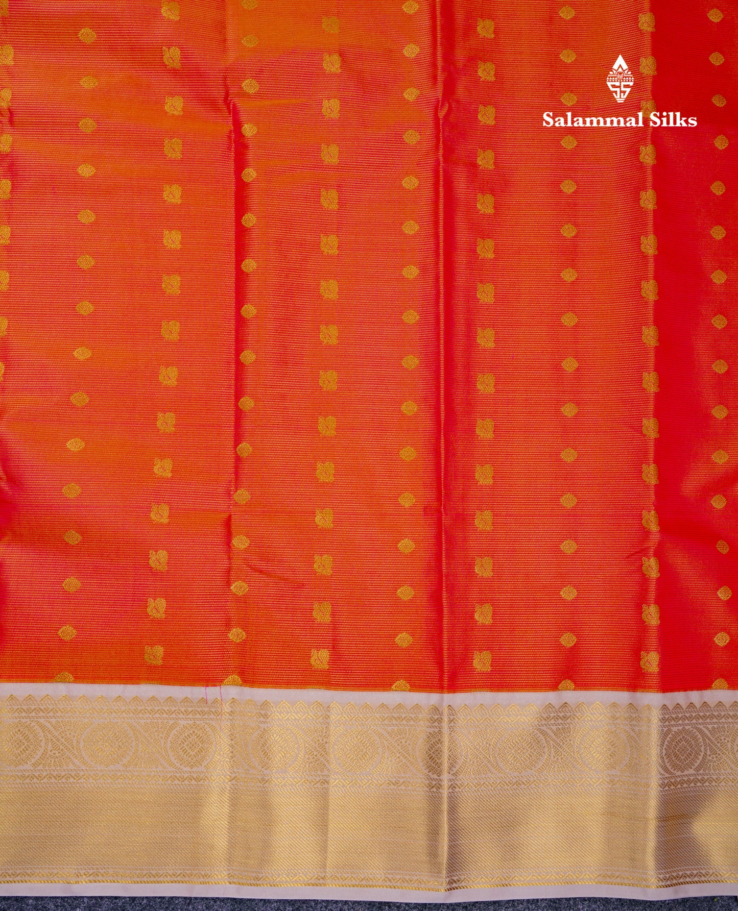 Beautiful Pinkish Orange Vaira Oosi With Butta Semi Silk Saree With Contrast Sandal Traditional Border