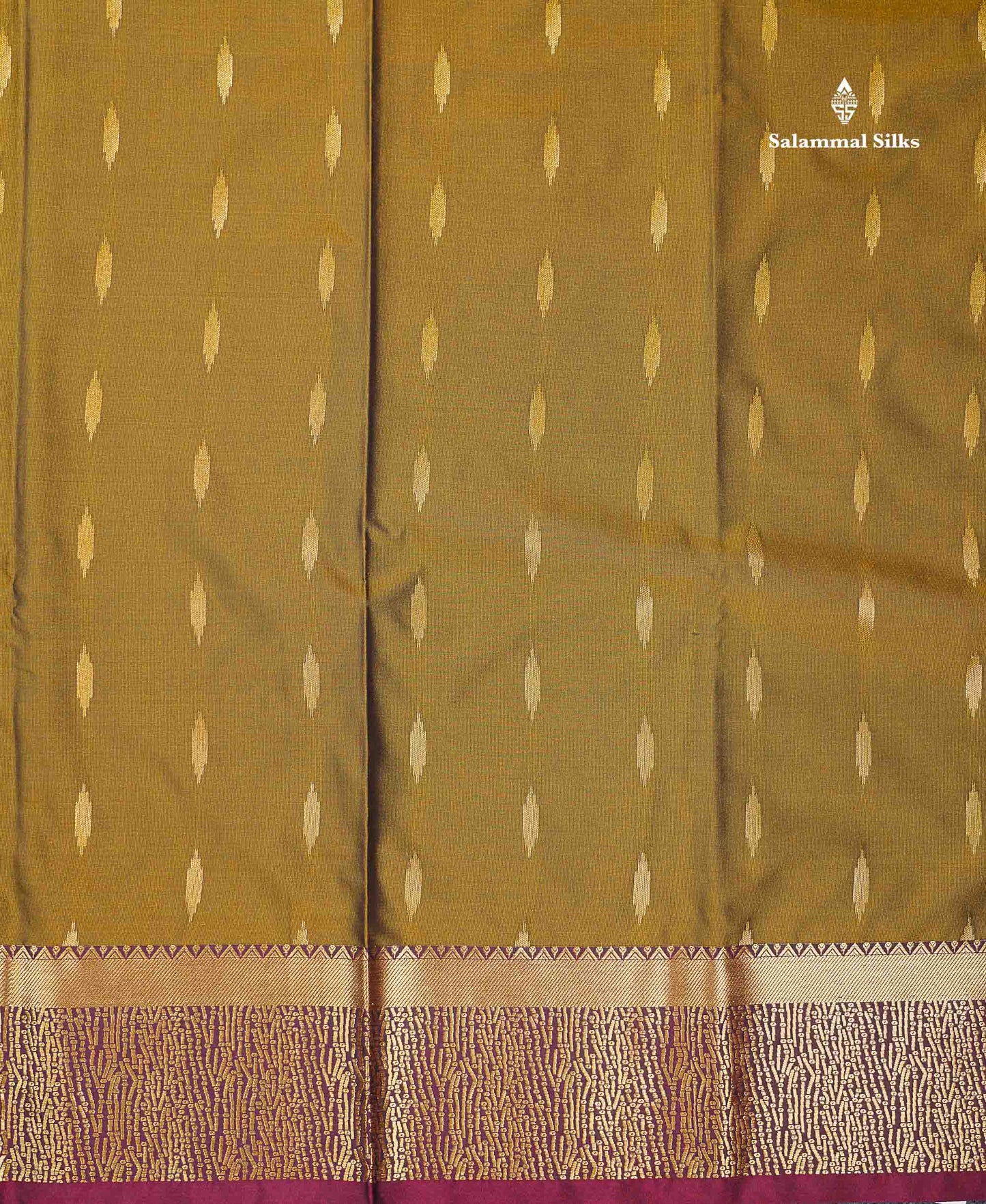 Beautiful Olive Green Malli Moggu Butta Semi Silk Saree With Contrast Dark Brown Fancy Border