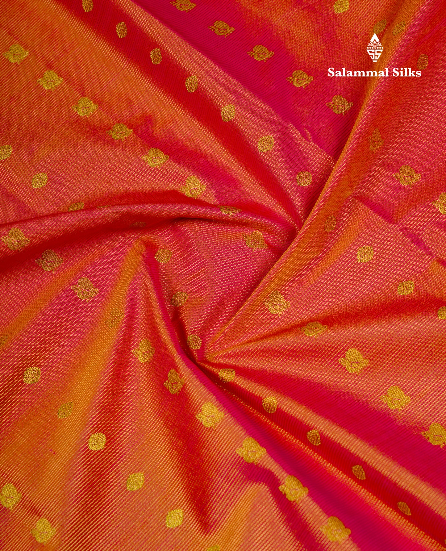 Beautiful Pinkish Orange Vaira Oosi With Butta Semi Silk Saree With Contrast Sandal Traditional Border