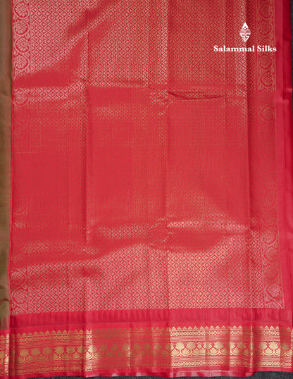 Beautiful Dual Tone Redish Green Semi Silk Saree With Contrast Chilly Red Traditional Temple Border