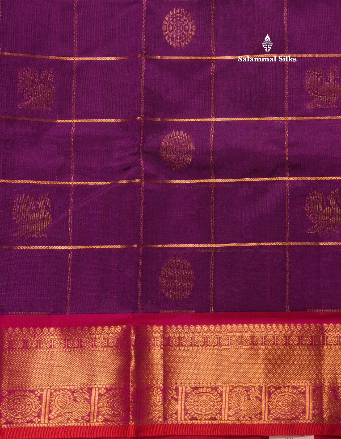 Beautiful Violet Mayil Chakram Pure Silk Cotton Saree With Traditional Border